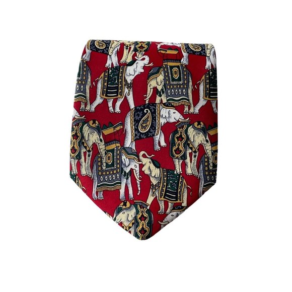 Rene Chagal Red Elephant Print Hand Made 100% Silk Neck Tie Novelty Neckwear - Picture 1 of 9